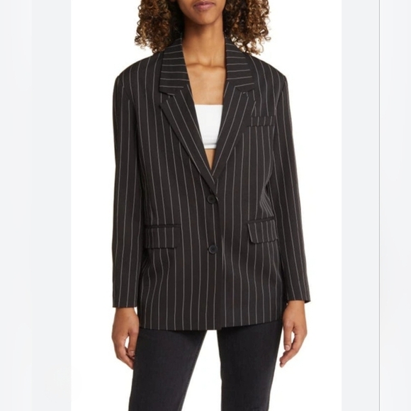 Noisy may Jackets & Blazers - Noisy May Black White Pinstripe Oversized Single Breasted Blazer Suit Jacket M